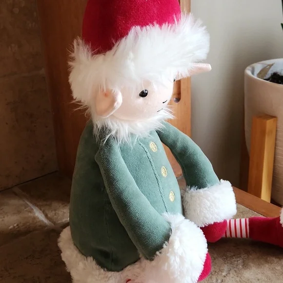 Jellycat Large Leffy Christmas Elf Doll in Green Coat and Red Hat - Picture 9 of 12
